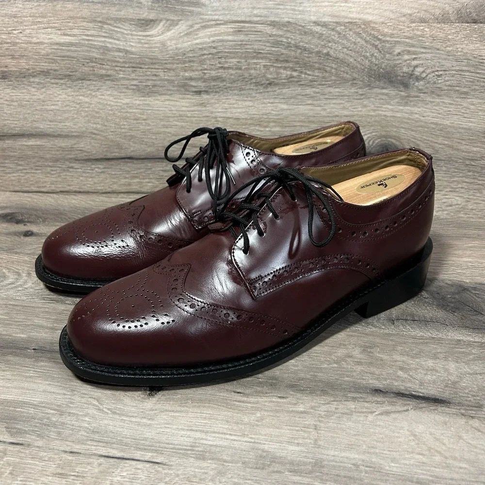 Hitchcock Shoes Size 9.5 3E Mens Burgundy Leather Dress Oxford Wing Tip Wide EEE